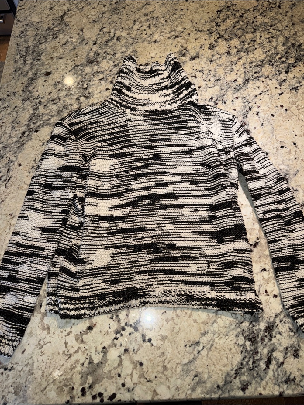 Calvin Klein Marled Black & White Turtleneck Sweater for Women-Adjustable Neck